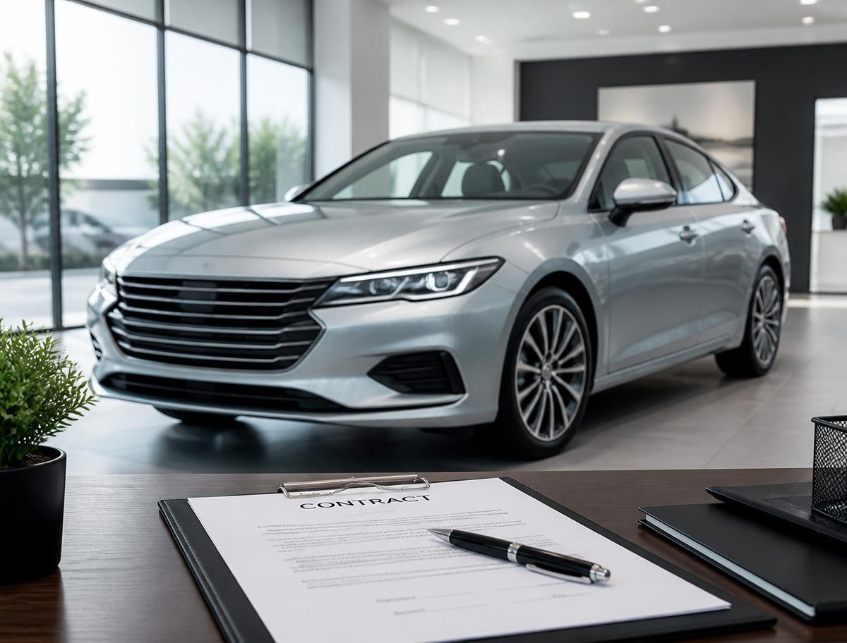 Documento de financiamento de veículo sobre mesa com chave de carro
